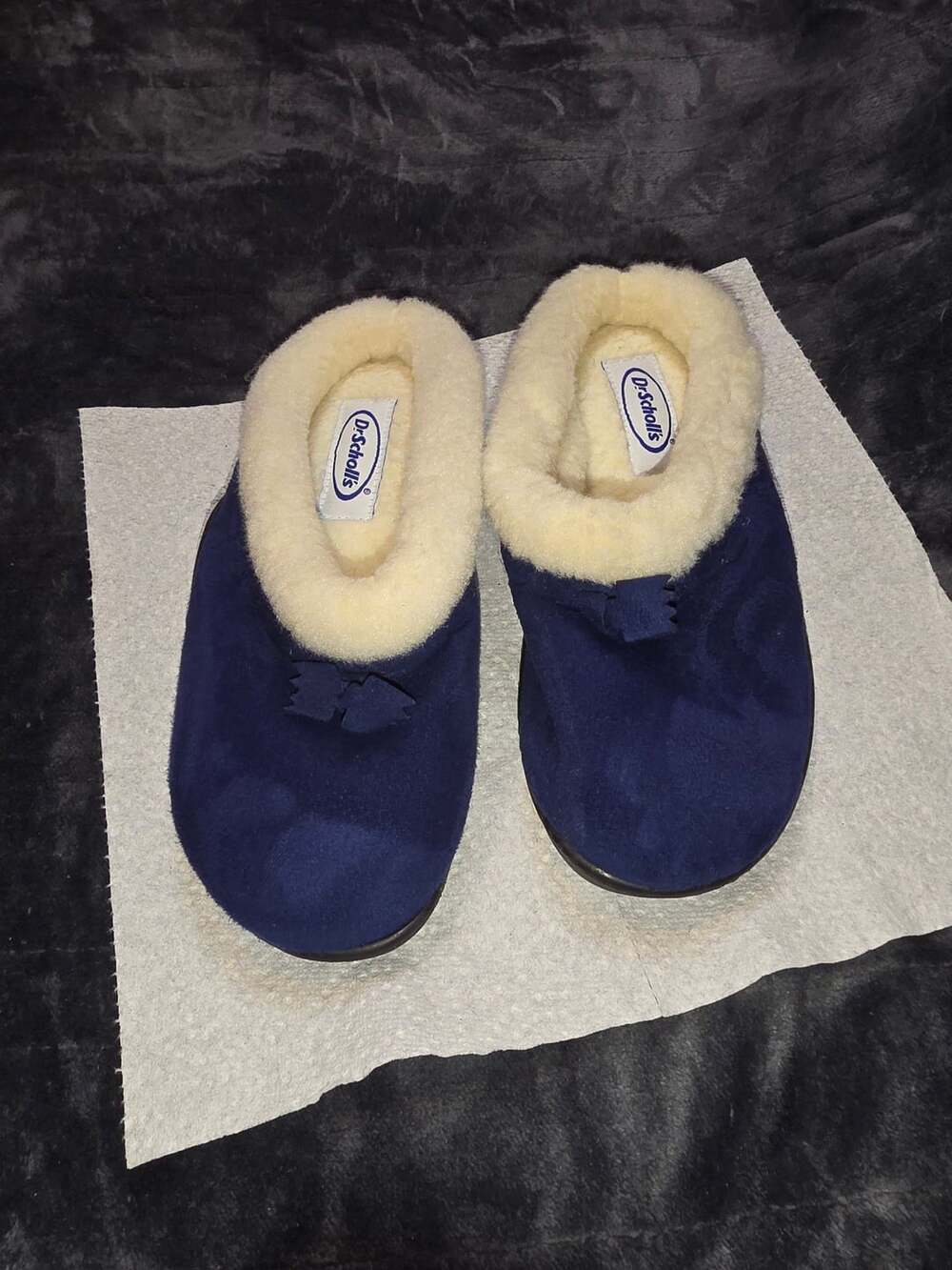 Dr. Scholl's Women's Navy Faux Fur Lined Clog Slippers Small 5-6
